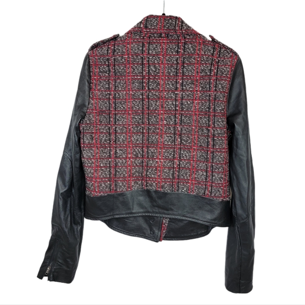 Funktional Plaid Punk Moto Leather Tweed Jacket M - Picture 2 of 4